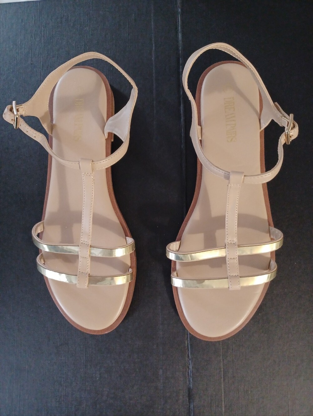Dream Pairs Women's Fashion Flat Sandals Gold Metallic Sz 11.
